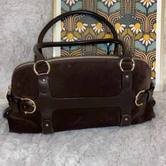 Salvatore Ferragamo Handbags - Salvatore Ferragamo Vintage Dark Brown Suede and Leather Shoulder Bag EUC